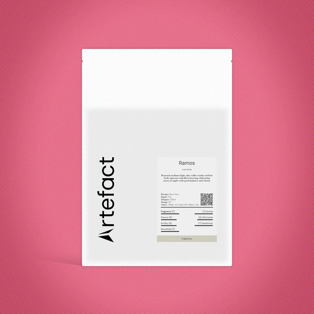 White paper with 'Artefact' branding on a pink textured background