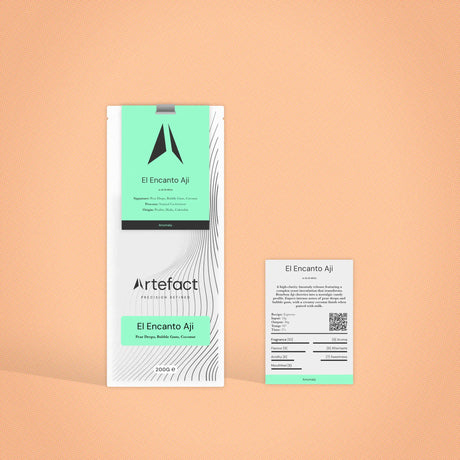 Product packaging with 'Artefact' branding on a peach background