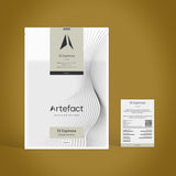 Product packaging and label for Eli Espinoza Artefact on a gold background
