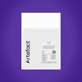 White product packaging with 'Artefact' branding on a purple background