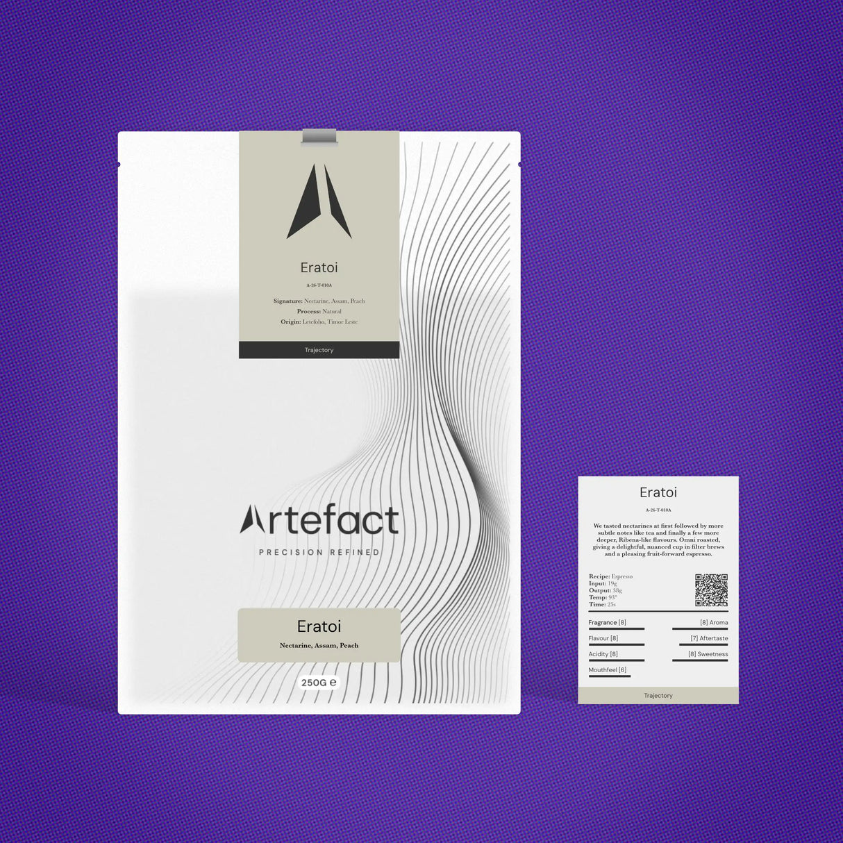 Artefact Eratoi packaging on a purple background