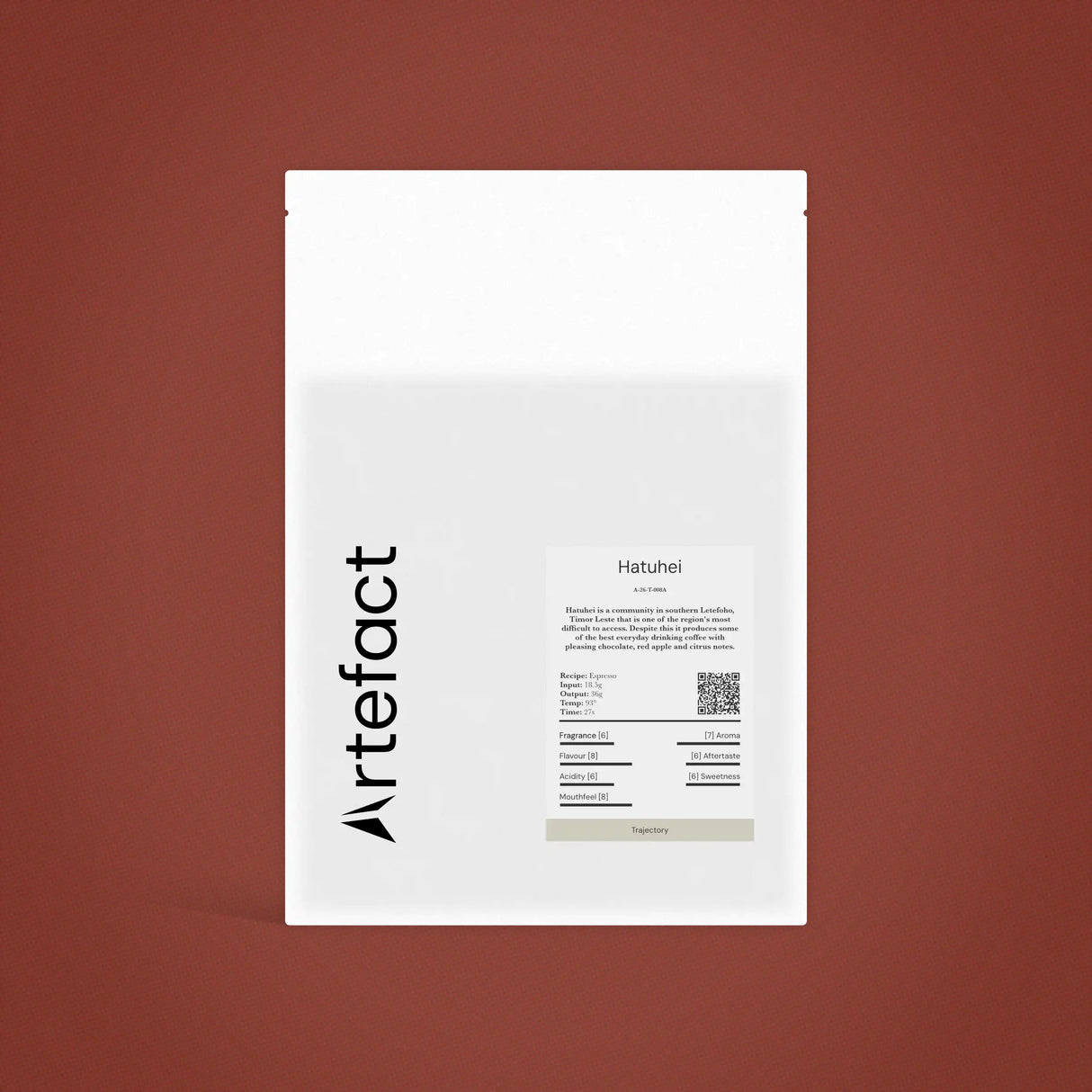 White product packaging with 'Artefact' branding on a brown background