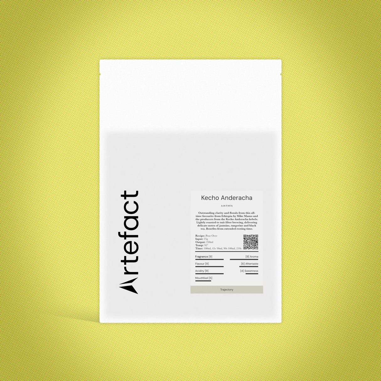 White product packaging with black text and 'Artefact' logo on a yellow textured background