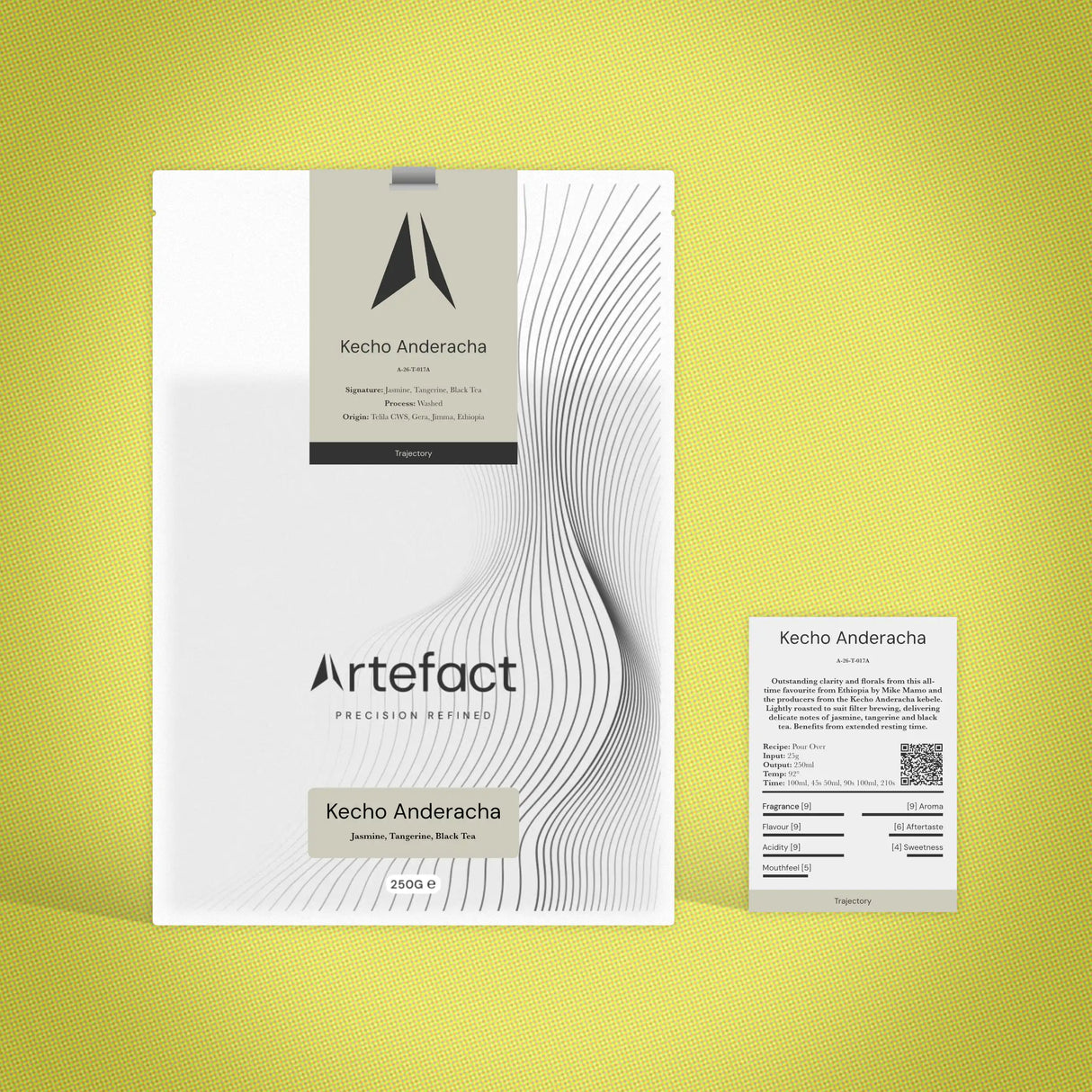 Product packaging with 'Artefact' branding on a yellow background
