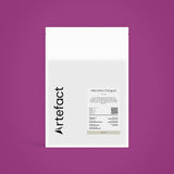 White product packaging with 'Artefact' branding on a purple background