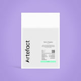 White product packaging with black text on a purple background