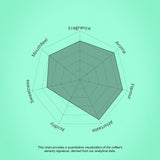 Radar chart on a green background with coffee sensory attributes