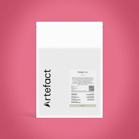 White paper with 'Artefact' branding on a pink textured background