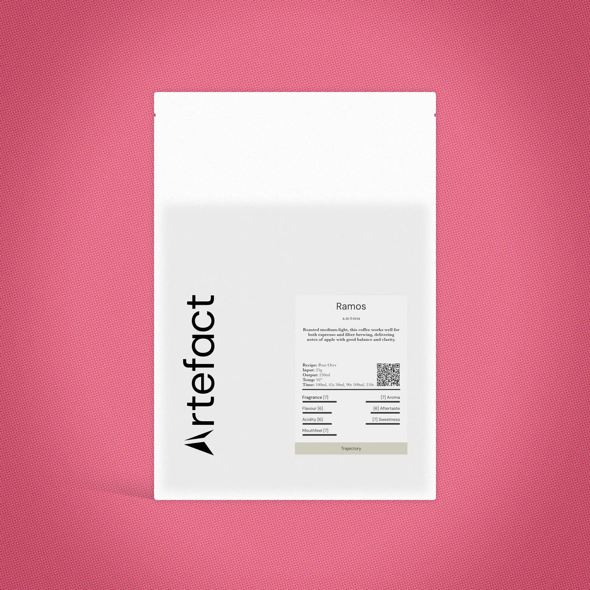 White paper with 'Artefact' branding on a pink textured background