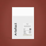 White coffee package with 'Artefact' branding on a brown background