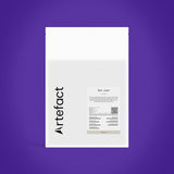 White coffee bag with 'Artefact' branding on a purple background