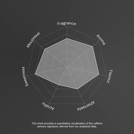 Sensory analysis chart for coffee with descriptors like 'Fragrance', 'Aroma', 'Flavour', etc.