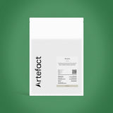 White product packaging with 'Artefact' branding on a green background