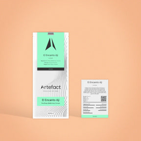 Product packaging with 'Artefact' branding on a peach background