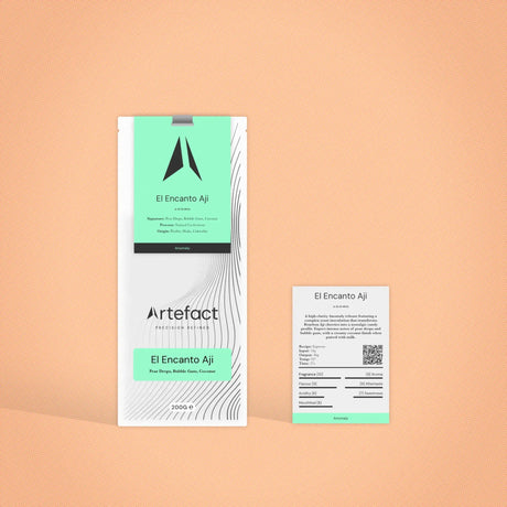 Product packaging with 'Artefact' branding on a peach background