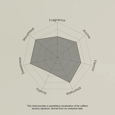 Coffee sensory profile chart with descriptors like Fragrance, Aroma, Flavour, etc.