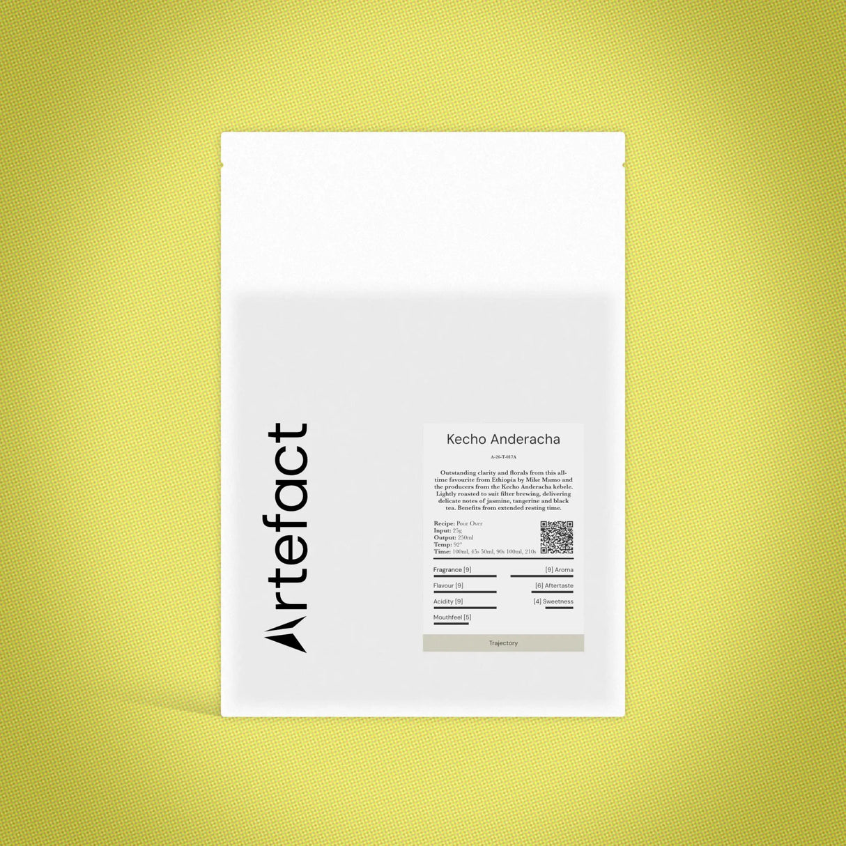 White product packaging with black text and 'Artefact' logo on a yellow textured background